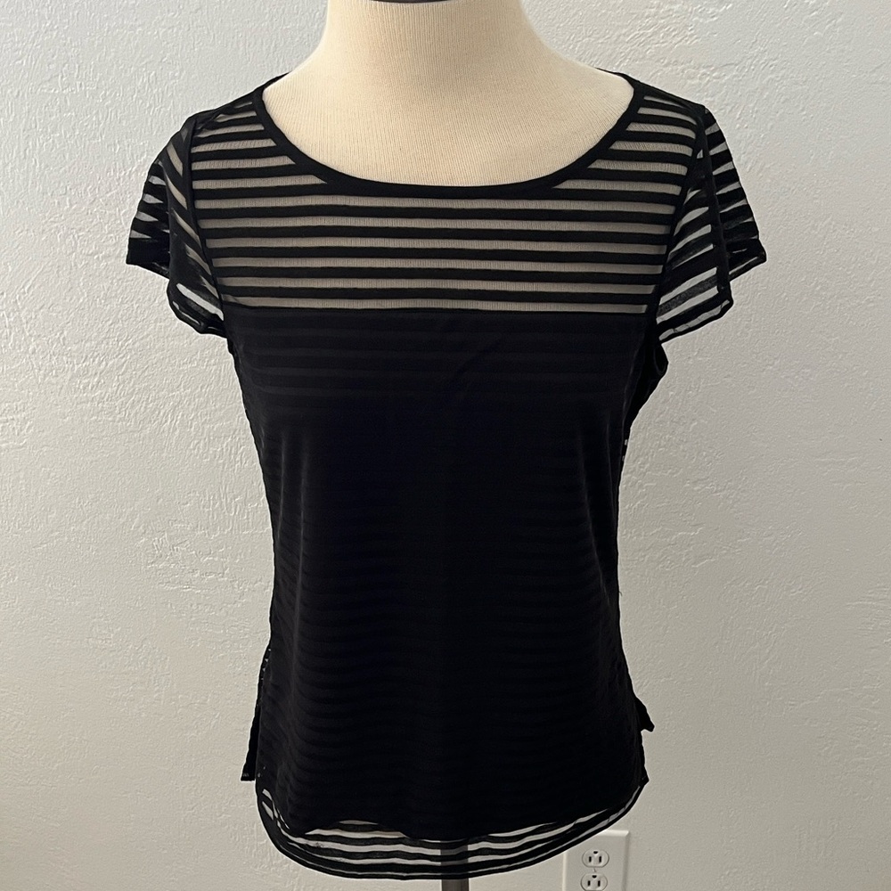 NWT White Home Black Market SS Text Stripe Tee